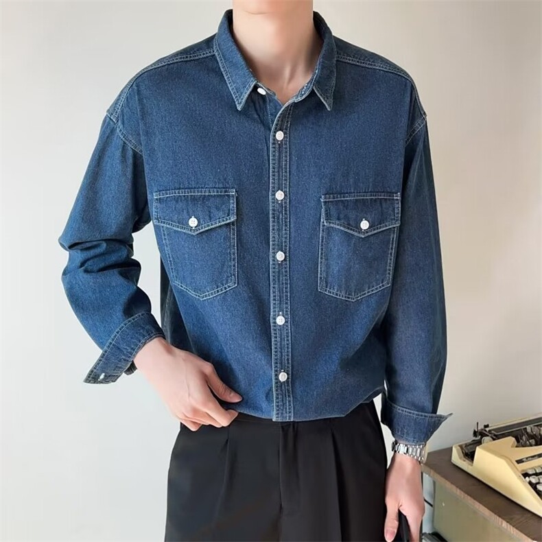 春秋衣上衣韩宽松长袖衬衫男潮水洗纯牛仔衬衣外套男衬衫CS913,男装衬衫,星座302B-2