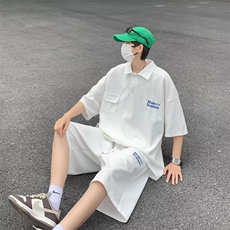 夏季日系五分袖POLO衫潮流休闲套装男ins新款慵懒五分裤文艺流行，男装Polo衫，星座1013
