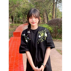 街头花卉刺绣廓形短袖T恤男女潮百搭圆领夏装上衣服L5803-P43，男装T恤，星座1008