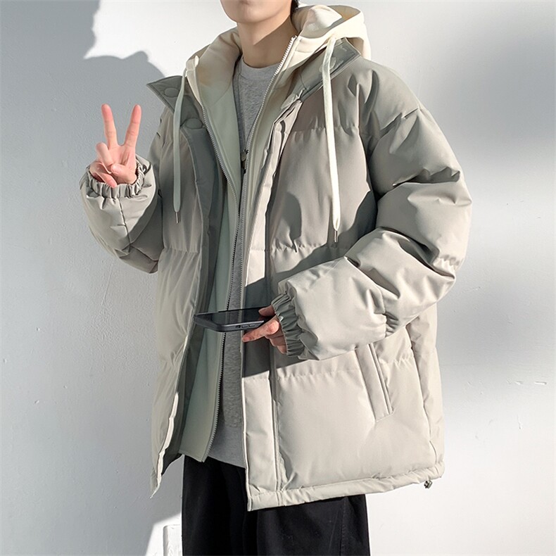 冬季青少年连帽假两件外套加绒加厚休闲简约棉衣棉服5303-P85,男装棉衣,电商B306