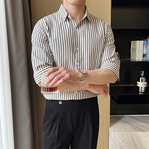 夏季男士七分袖条纹衬衫男休闲修身休闲衬衣A236-C665-P55图片