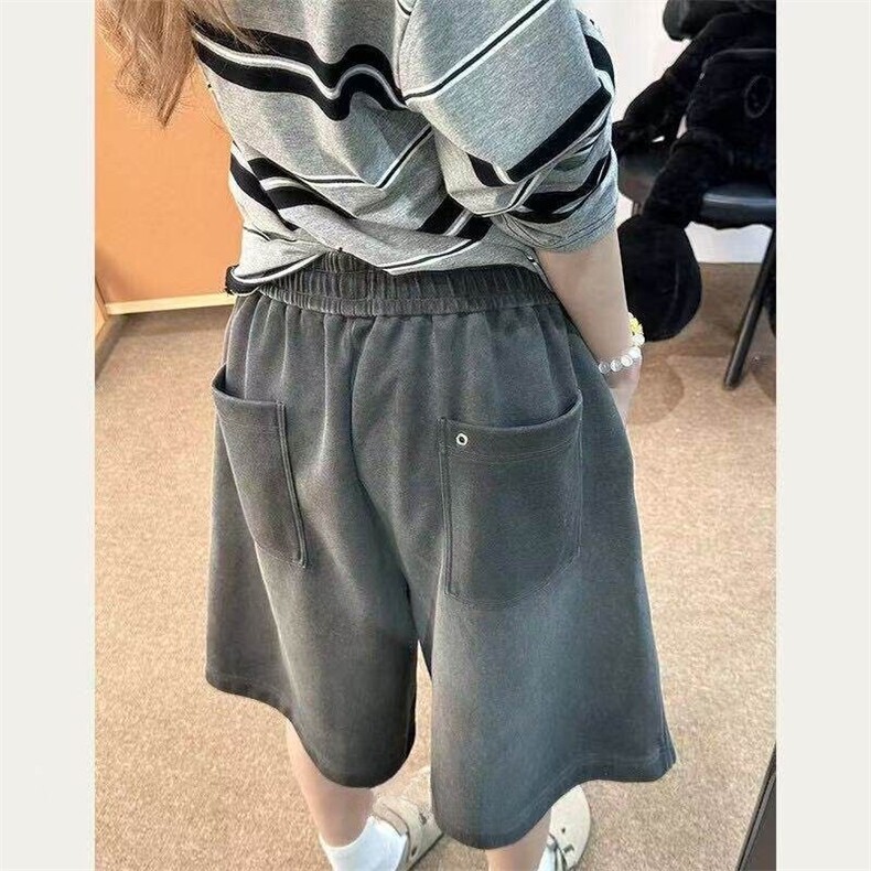美式复古黑灰色运动短裤男款夏季水洗做旧篮球裤子情侣休闲五分裤,男装牛仔裤,电商D258