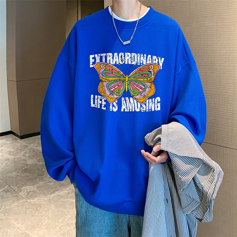 华夫格卫衣圆领卫衣男大码长袖t恤男外套HW76366-P30,男装卫衣,电商A040