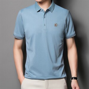 中青年夏季2022薄款男士短袖POLO衫透气丝光商务潮流半袖上衣P53图片