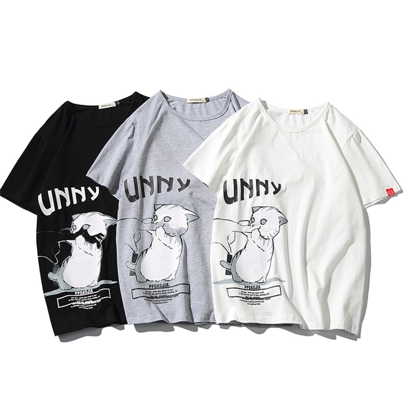 2021夏季新款日系大码男小猫印花休闲运动短袖T恤T122-P30,男装T恤,电商A001