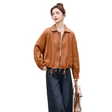 2025新款高级感小个子美拉德咖色翻领短款皮衣外套女秋冬加绒加厚，女装皮衣，江南女神