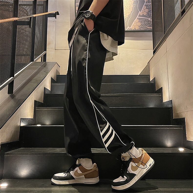直播数据款春季新款撞色侧条纹伞兵裤宽松直筒休闲裤K503-P32,男装休闲裤,星座914-3