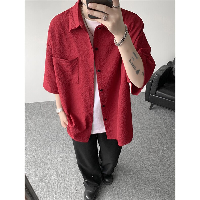 8XL-M泡泡纱盐缩肌理短袖衬衫男夏季冰丝外套防晒衬衣DC28011P36图片