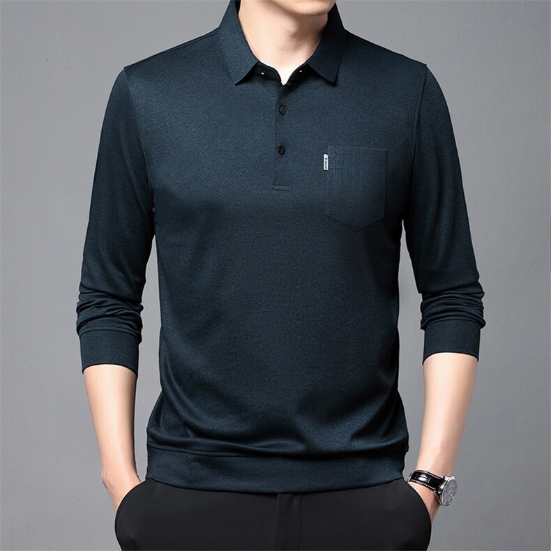 2023春夏季(仿羊绒)长袖T恤POLO衫纯色商务休闲中年衣服C620-P38,男装Polo衫,星座1402-2