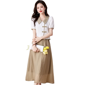 /后背设计感衬衫女春夏优雅气质天丝外套半身裙图片