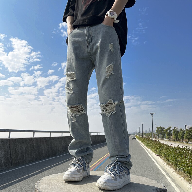 牛仔裤春夏宽松直筒显瘦显高小众设计感2025新款阔腿裤743-P45,男装牛仔裤,电商A178