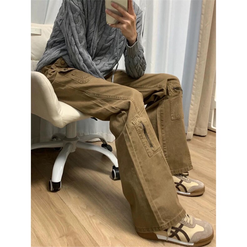网图有货美式复古工装微喇牛仔裤男伐木阔腿裤A116-P65,男装牛仔裤,星座1505