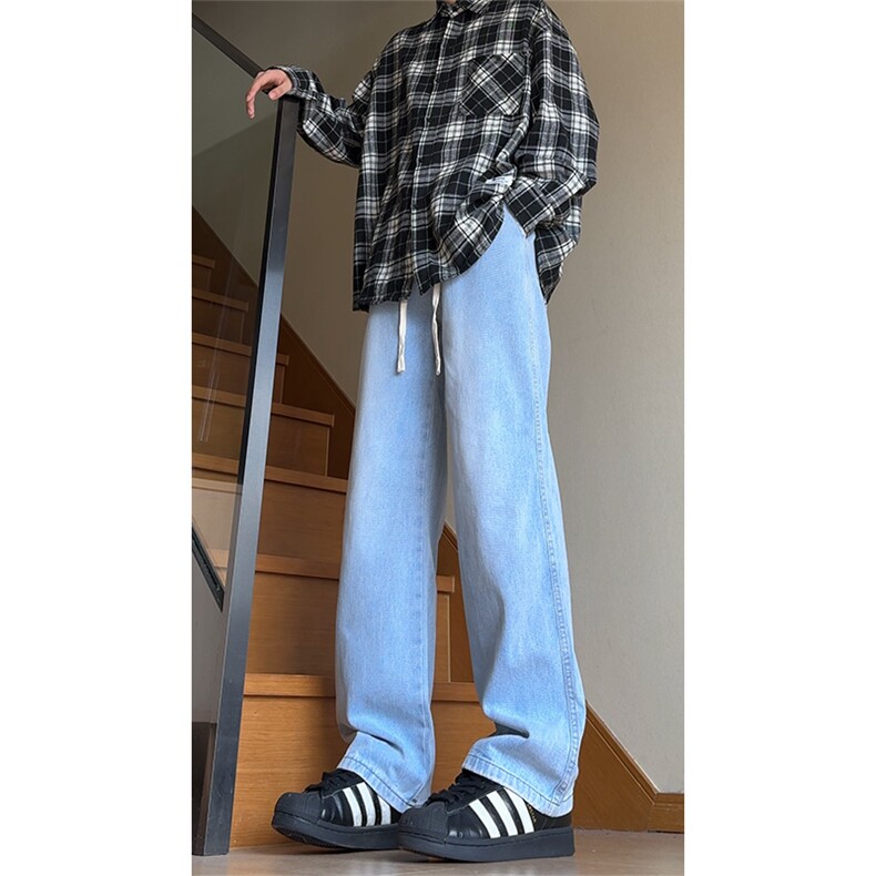 美式cleanfit复古水洗垂感宽松抽绳阔腿牛仔裤K1130-特P42控68,男装牛仔裤,星座1004-3