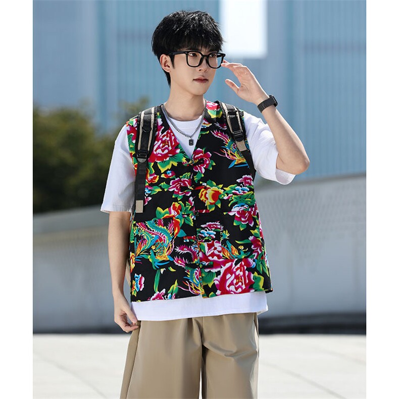 MJ002 男女休闲盘口风唐装口袋马甲外套团队新中式汉服潮图片