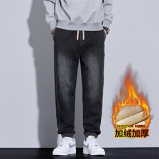 秋冬新款加厚束脚牛仔裤男复古美式宽松长裤子J8076-P45/加绒P55，男装牛仔裤，星座509