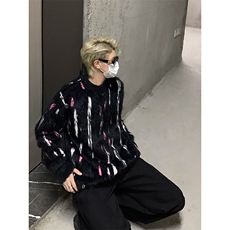 渐变色条纹圆领毛衣男秋冬季宽松慵懒风针织衫潮牌马海毛外套Y112，男装针织衫/毛衣，星座506
