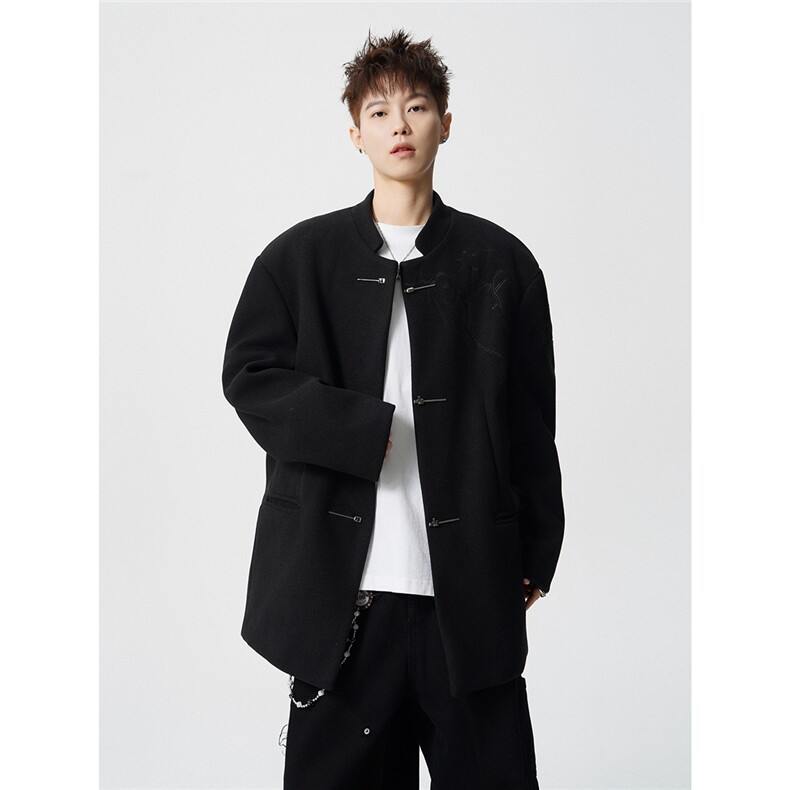 毛呢折棘荆棘立体绣大码M-5XL中式西服聚酯纤维XF78168P118，男装西服，星座227-7