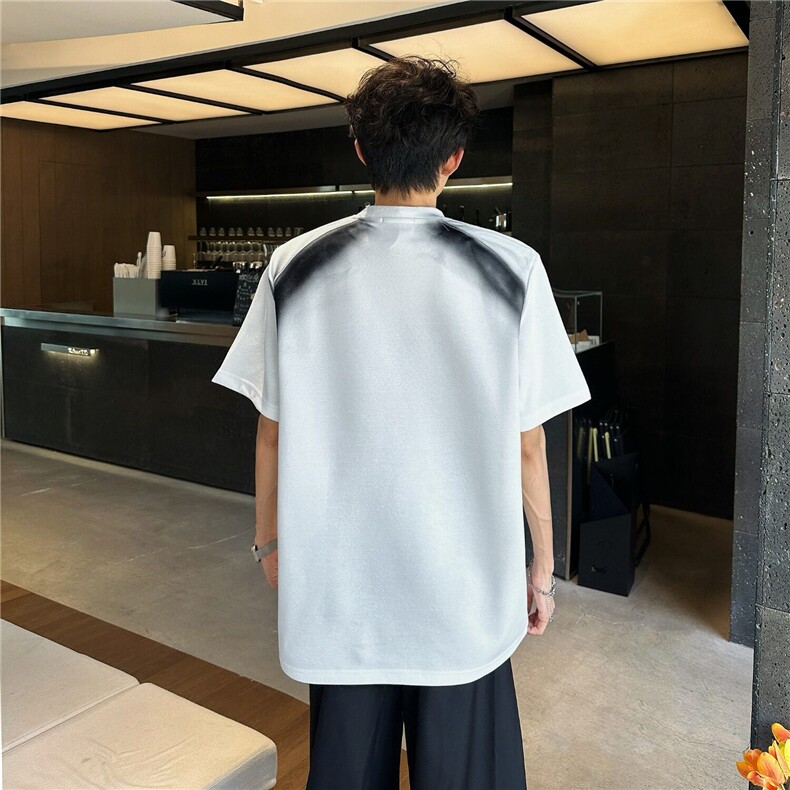 Q407-P38美式高级感喷绘珍珠个性圆领t恤夏季短袖cleanfit五分袖,男装T恤,星座911-1
