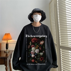 ！22秋季新款宽松大码港风复古花卉华夫格圆领卫衣HW9059-p30，男装卫衣，星座508（原C305）