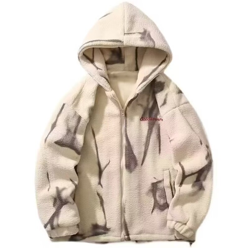 美式ins扎染羊羔绒棉服男加厚保暖棉衣冬季潮牌宽松连帽棉袄外套,男装棉衣,星座506B
