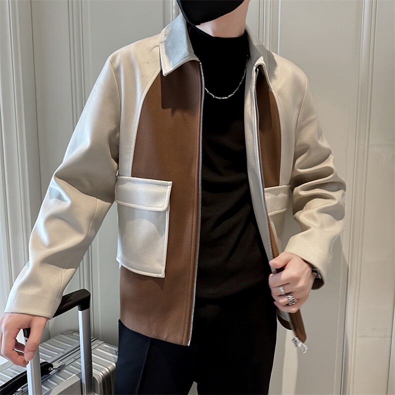 男新款呢子大衣秋冬妮子毛呢拼色宽松夹克外套A236-JK-5051-P135,男装夹克,电商A236