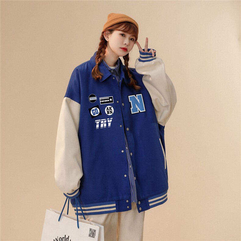 中性风23春季潮流潮牌贴标印花翻领棒球服夹克外套G603P85控108,男装夹克,A247A