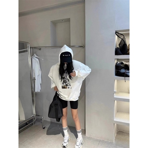 C294-P55 学院风学生情侣款上衣 狗狗印花连帽抽绳卫衣图片