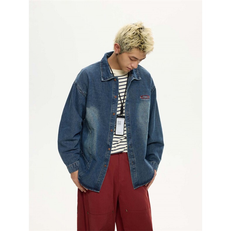 牛仔衬衫男生春秋款港风休闲潮流青少年夹克外套男装JK4051-P63，男装夹克，星座308B-2