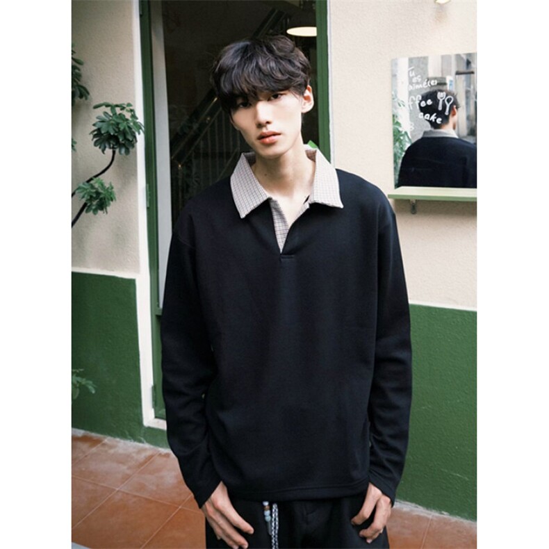 假两件条纹拼接套头上衣2025年春新款休闲百搭显瘦上衣TE66,男装Polo衫,星座1116A（原606A-3）