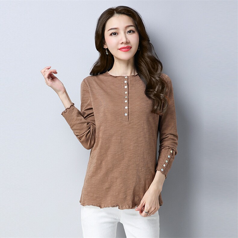 纯色时尚气质简约T恤新品优雅百搭2021年秋季韩版，女装T恤，秋牧寒烟