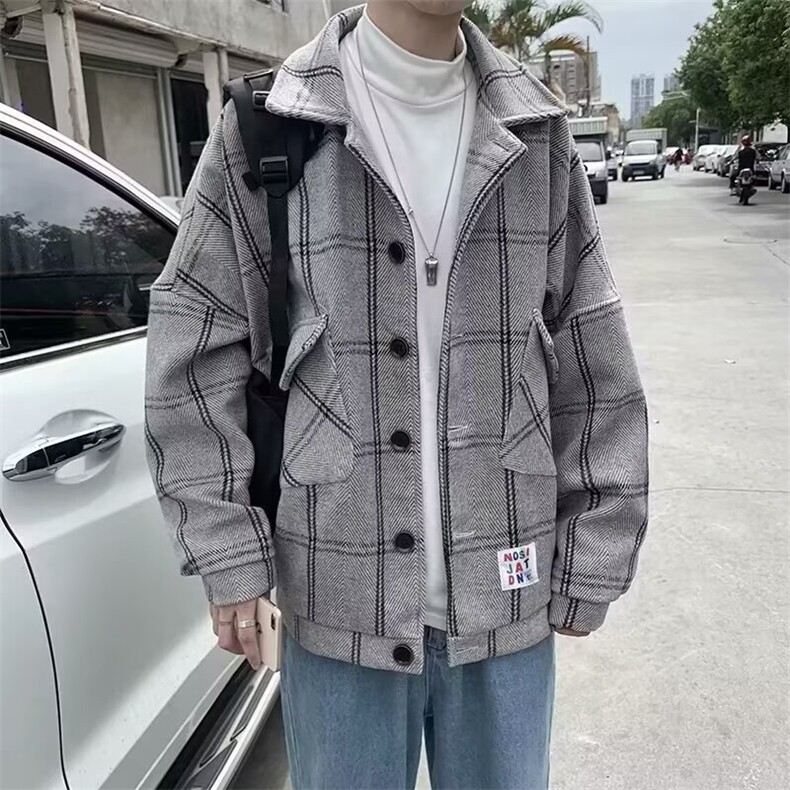 格子毛呢大衣男士秋冬加厚夹克风衣潮英伦新款呢子外套HH406P62，男装夹克，星座1013-5