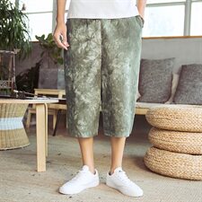 20全棉扎染七分裤男宽松大码阔腿休闲裤哈伦短裤潮中国风D569P50，男装休闲裤，星座312B-2