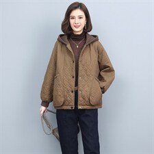 品牌折扣外贸剪标女装秋冬复古棉质连帽棉衣外套短款加厚保暖棉袄，女装棉衣/棉服，独衣靓