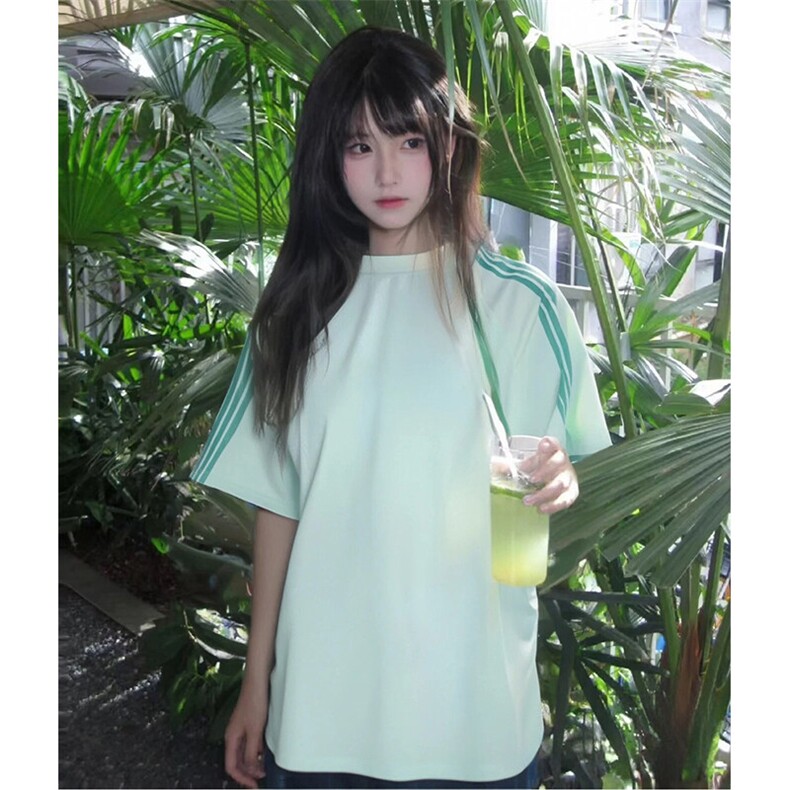 抖音得物品质二开240克宽松纯棉美式潮牌印花三条杠中性风短袖T恤,男装T恤,电商A486