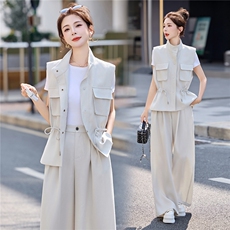 时尚套装女2026夏新款高级感气质轻熟风洋气马甲休闲阔腿裤三件套，女装套装/套裙，艾仟回(原伊仟回)