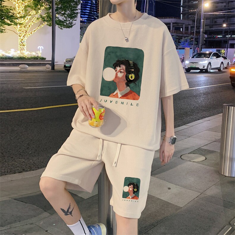 ！2025夏季新款男士华夫格短袖T恤套装一套HTZ78P50图片