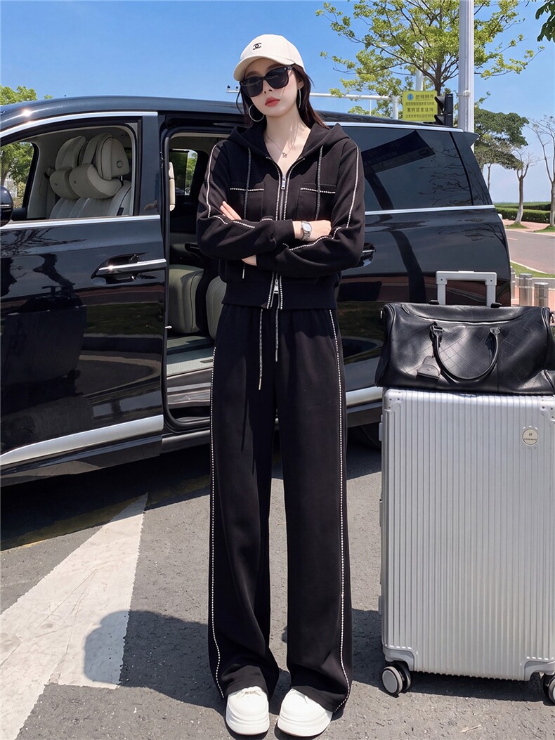 小个子穿搭套装女秋季欧货高端白色短款外套休闲运动长裤两件套潮,女装套装/套裙,江南