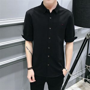 100%棉 夏装新款短袖衬衫男5休闲五分袖款中袖男衬衣 CS006图片