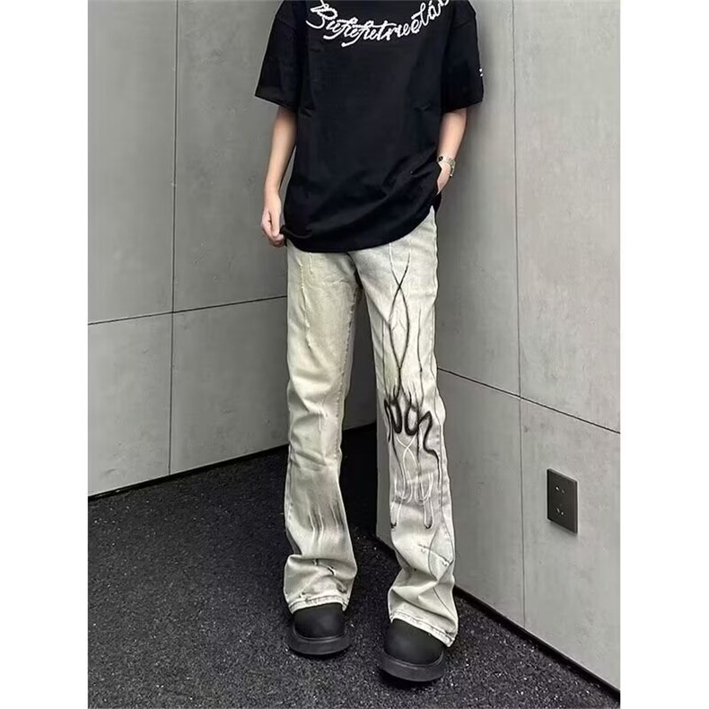 美式高街水洗做旧复古微喇叭牛仔裤男款显瘦拖地裤子N1104-P47,男装牛仔裤,星座208-5