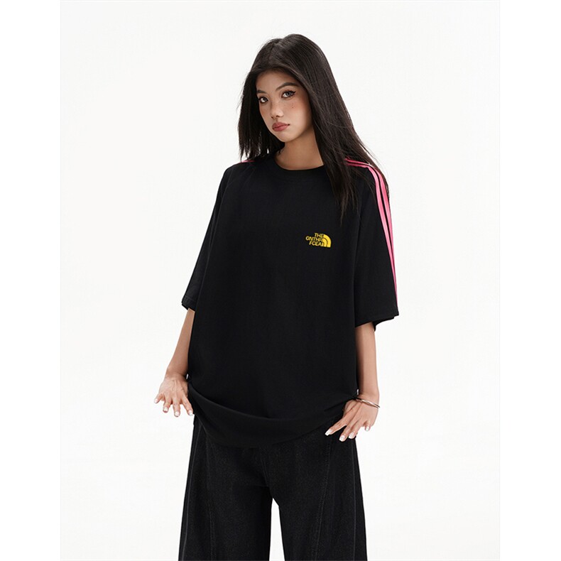 抖音得物高品质二开240克宽松纯棉美式潮牌三条杠织带短袖T恤，男装T恤，电商A486-1