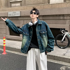 美式复古廓形做旧牛仔外套设计感痞帅春秋季高街头嘻哈夹克上衣，男装夹克，星座601-2