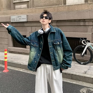 美式复古廓形做旧牛仔外套设计感痞帅春秋季高街头嘻哈夹克上衣图片