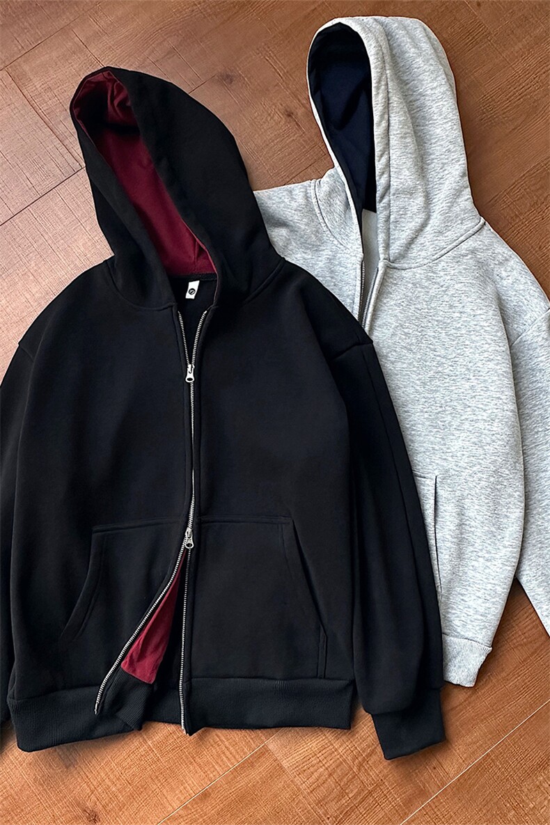 加绒加厚卫衣开衫内里撞色保暖复古外套男女D51208-TP85159,男装棉衣,电商A102