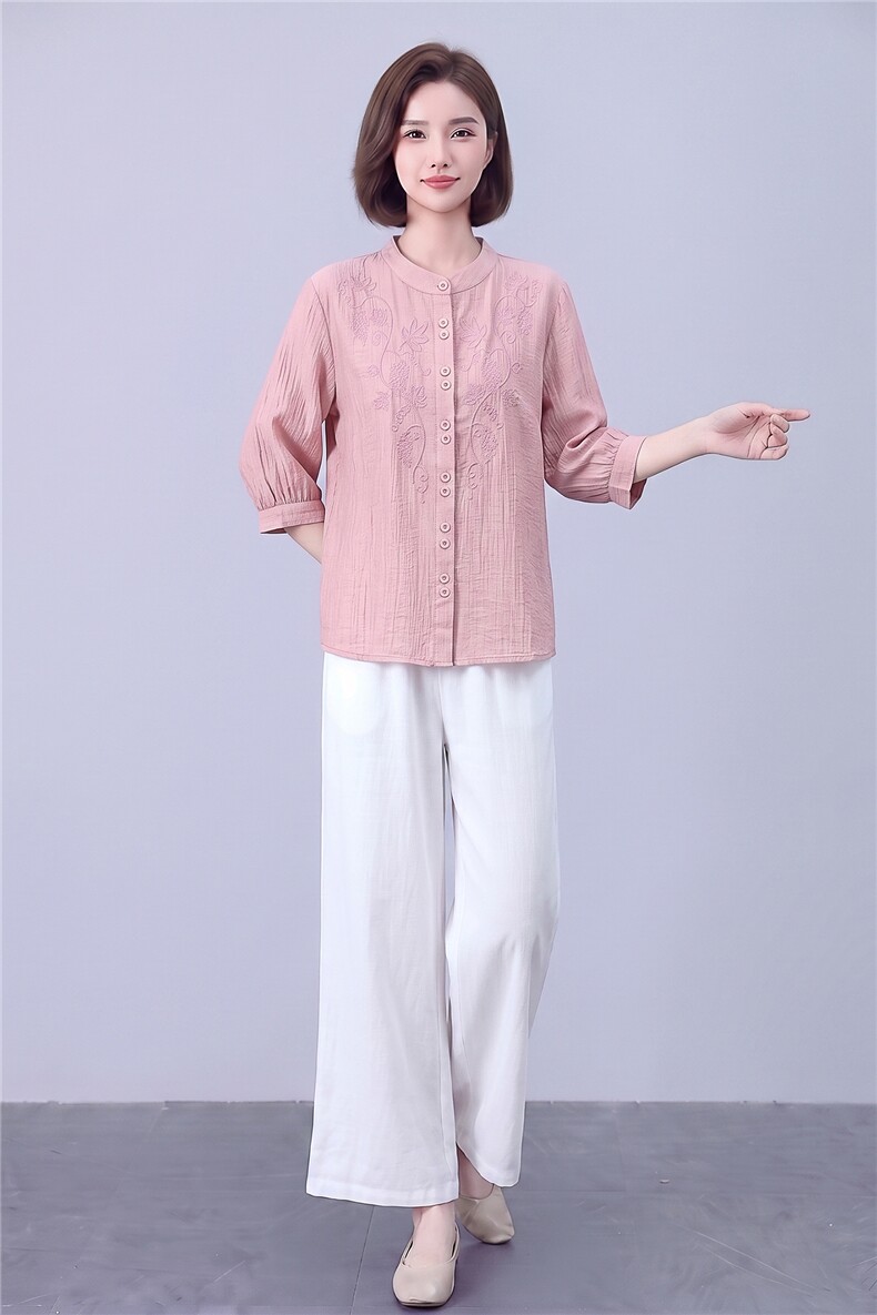 衬衫女复古刺绣轻薄上衣,女装衬衫,曼沙奕珂