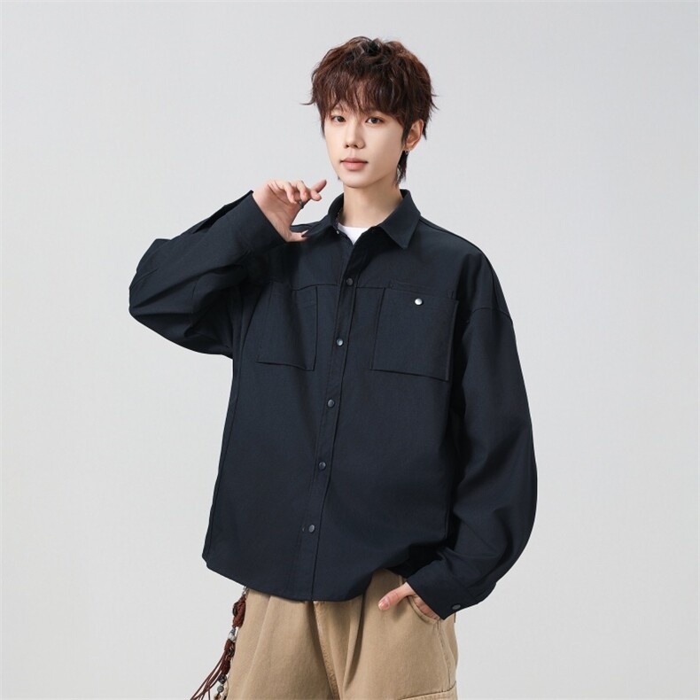 高品质鱼骨纹2026新款百搭翻领长袖衬衫A436-26020-P5589,男装衬衫,电商A436