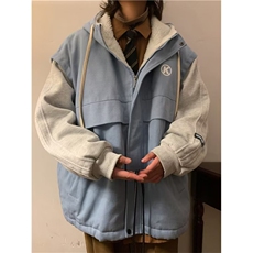 羊羔绒外套男连帽秋冬加厚港风棉衣复古宽松假两件棉服VY589-p98，男装棉衣，星座1008