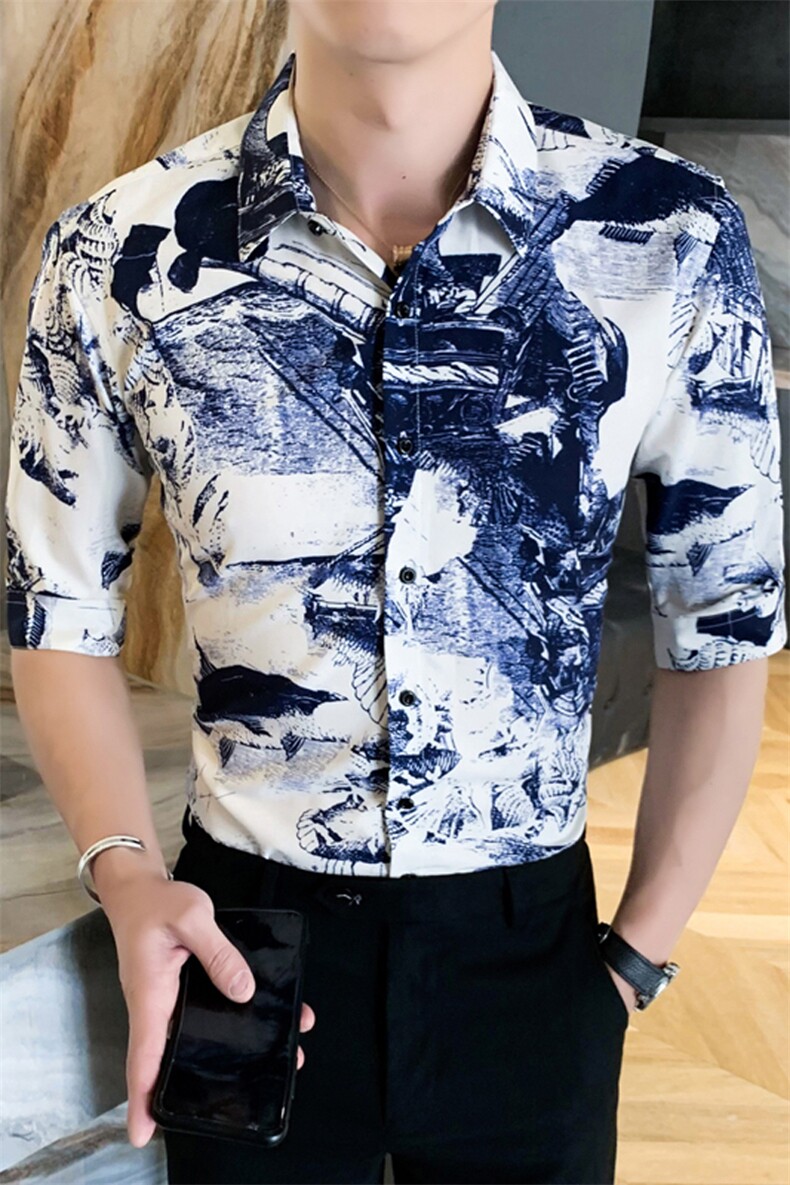 312A-119-P552025新款韩版修身帅气花衬衫英伦时尚男士衬衣A,男装衬衫,星座312A-5