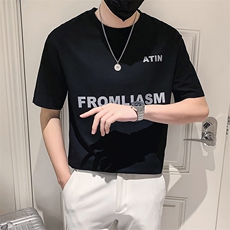 白色2023精神小伙修身男士圆领印花短袖T恤打底衫潮T093-P48控68，男装T恤，电商A108
