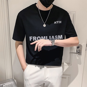 白色2023精神小伙修身男士圆领印花短袖T恤打底衫潮 T093-P48控68图片