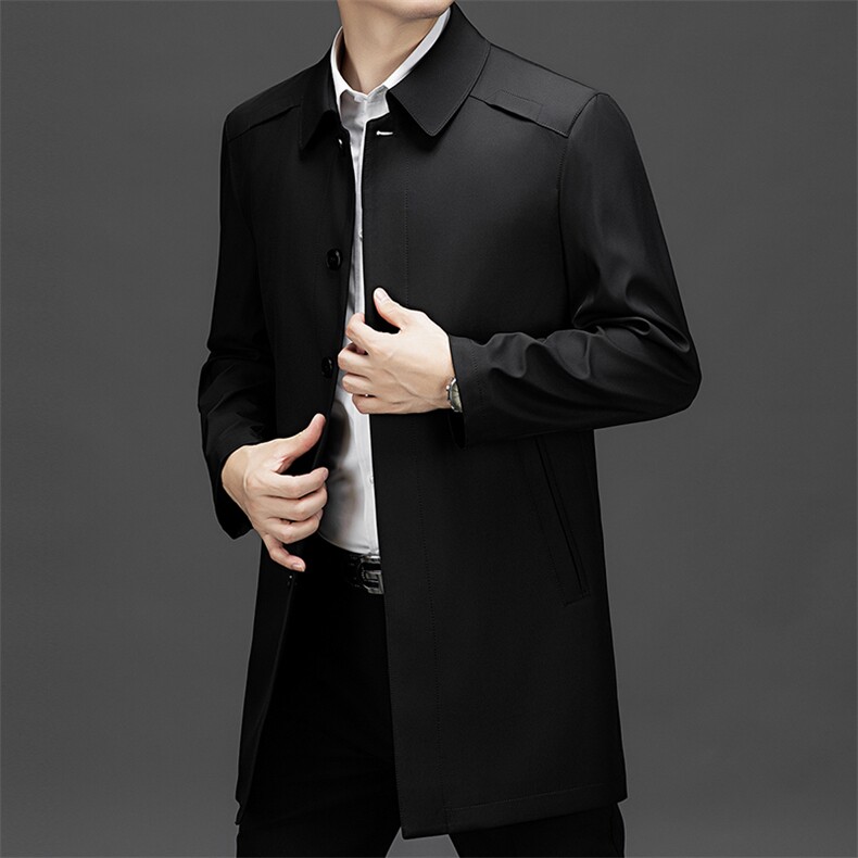 XL-F1322春秋新款男士中长款风衣翻领外套简约通勤商务男装,男装风衣,电商B360
